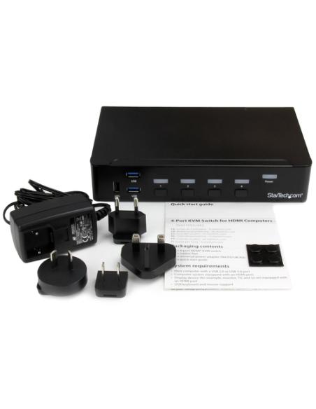 StarTech.com Switch Conmutador KVM de 4 Puertos HDMI 1080p con USB 3.0