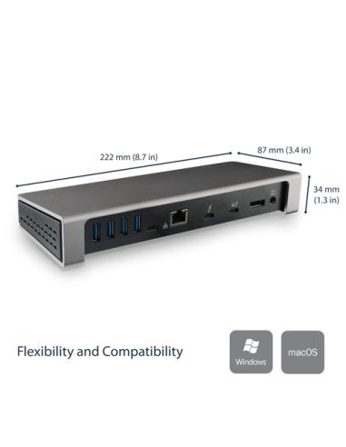 StarTech.com Dock Thunderbolt 3 - Docking Station de Portátil para Dos Monitores DisplayPort 4k de 60Hz - Replicador de Puertos 
