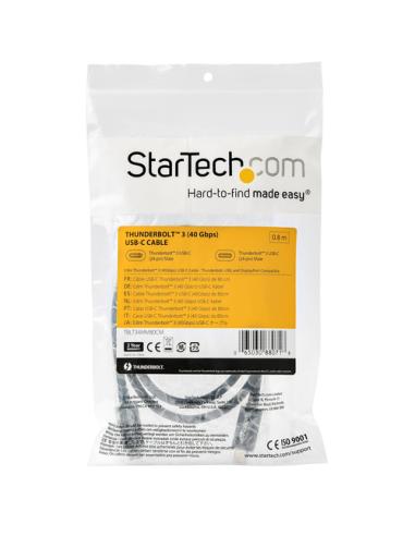 StarTech.com Cable Thunderbolt 3 Pasivo de 80cm - 40Gbps - PD 100W - Vídeo 4K/5K - Cable Thunderbolt - Certificado Thunderbolt -