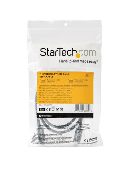 StarTech.com Cable Thunderbolt 3 Pasivo de 80cm - 40Gbps - PD 100W - Vídeo 4K/5K - Cable Thunderbolt - Certificado Thunderbolt -