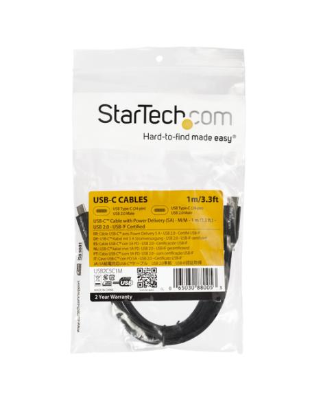 StarTech.com Cable de 1m USB-C a USB-C con capacidad para Entrega de Alimentación de 5A - USB TipoC - Cable de Carga USBC - USB 