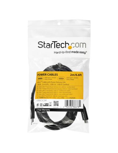StarTech.com Cable de 2m USB-C a USB-C con capacidad para Entrega de Alimentación de 5A - USB TipoC - Cable de Carga USBC - USB 