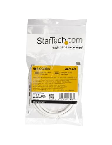 StarTech.com Cable de 2m USB-C a USB-C con capacidad para Entrega de Alimentación de 5A - USB TipoC - Cable de Carga USBC - Blan