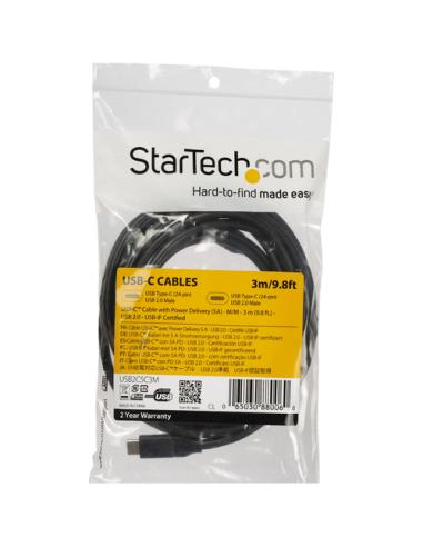StarTech.com Cable de 3m USB-C a USB-C con capacidad para Entrega de Alimentación de 5A - USB TipoC - Cable de Carga USBC - USB 
