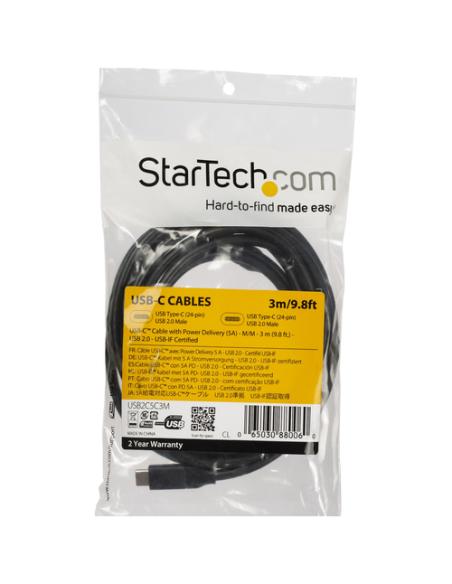 StarTech.com Cable de 3m USB-C a USB-C con capacidad para Entrega de Alimentación de 5A - USB TipoC - Cable de Carga USBC - USB 