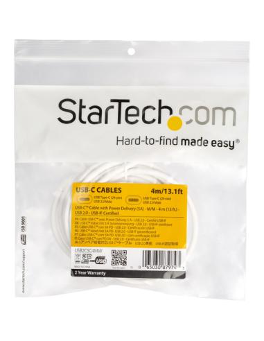 StarTech.com Cable 4m USB-C a USB-C con capacidad para Entrega de Alimentación de 5A - USB Tipo C - Cable de Carga USBC - USB 2.