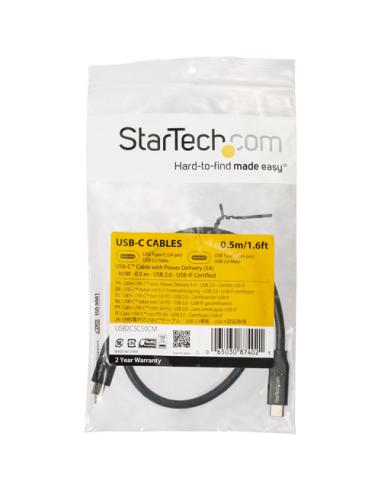 StarTech.com Cable de 50cm USB-C a USB-C con capacidad para Entrega de Alimentación de 5A - USB TipoC - Cable de Carga USBC - US