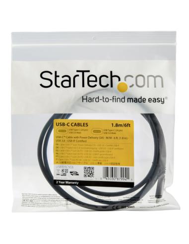 StarTech.com Cable de 1,8m USB-C a USB-C - PD de 5A - USB TipoC - Certificado para Funcionar con Chromebook - USB-IF - M a M - C