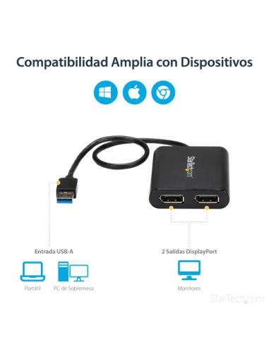StarTech.com Adaptador Gráfico Externo USB 3.0 a DisplayPort Doble 4K60 DisplayLink - Cable Conversor USB 3.0 a DP de Vídeo