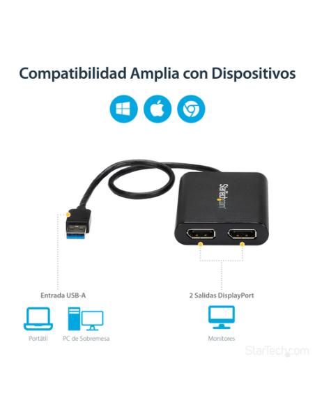 StarTech.com Adaptador Gráfico Externo USB 3.0 a DisplayPort Doble 4K60 DisplayLink - Cable Conversor USB 3.0 a DP de Vídeo