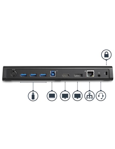 StarTech.com Docking Station USB 3.0 para 2 Monitores HDMI y DisplayPort 4K - USB 3.0 a 4x USB-A, Ethernet, HDMI y DP - Replicad