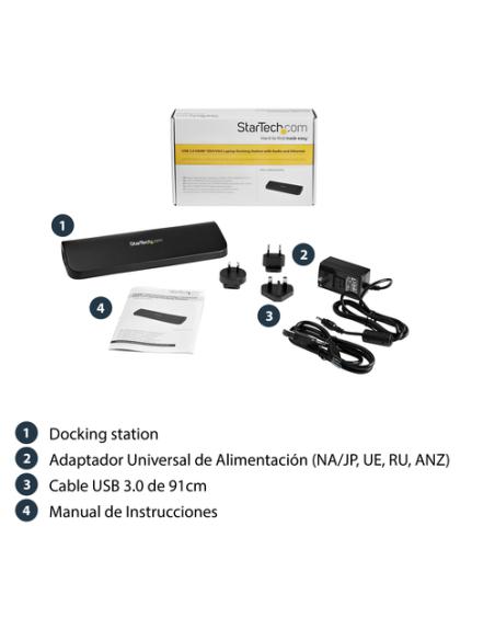 StarTech.com Docking Station USB 3.0 de 2 Monitores para Portátil - HDMI/DVI/VGA - Hub Ladrón 3x USB-A - GbE - Audio - Replicado
