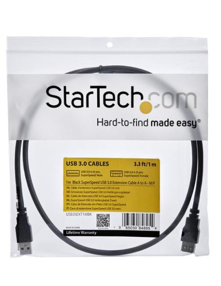StarTech.com Cable 1m Extensión Alargador USB 3.0 SuperSpeed - Macho a Hembra USB A - Extensor - Negro