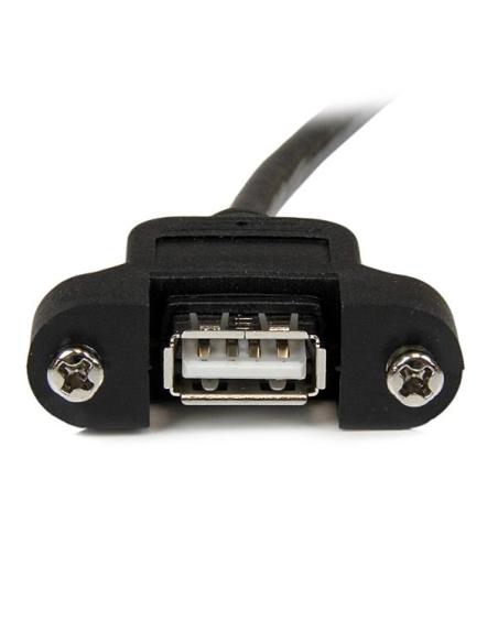 StarTech.com Cable Alargador de 30cm USB 2.0 para Montar Empotrar en Panel - Extensor Macho a Hembra USB A - Negro