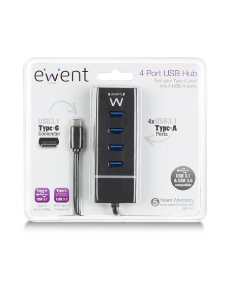 Ewent EW1137 hub de interfaz USB 3.2 Gen 1 (3.1 Gen 1) Type-C 5000 Mbit/s Negro