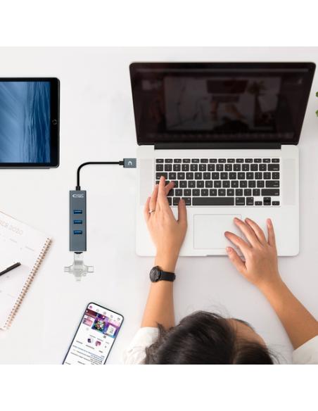 Nanocable USB 3.0 4xUSB3.0. USB-A/M-USB 3.0/H, Gris, 10 cm