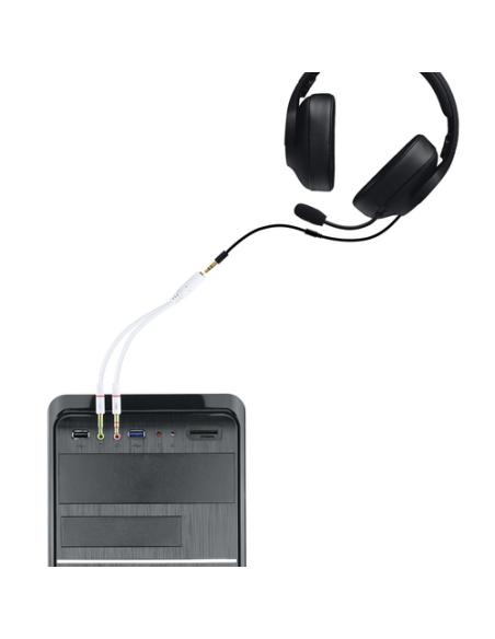 Nanocable Cable Adaptador Audio Jack 3.5/H de 4 Pines a 2 Jack 3.5/M de 3 Pines, Blanco, 20 Cm