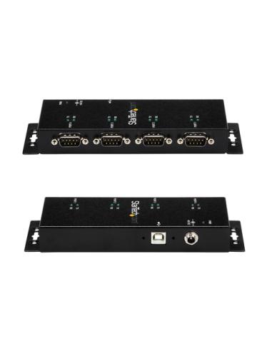 StarTech.com Concentrador Adaptador USB a Serie RS232 DB9 4 Puertos – Riel DIN Industrial y Montaje en Pared