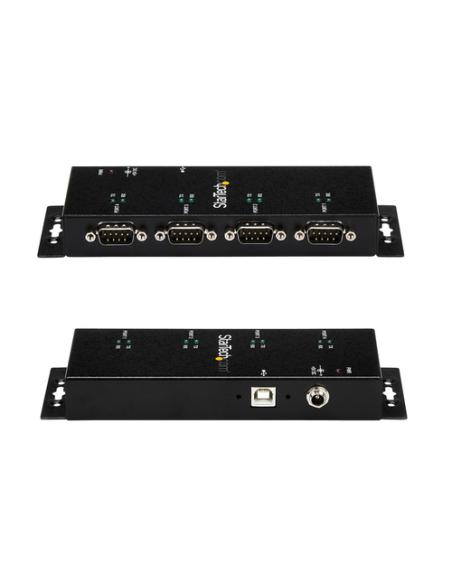 StarTech.com Concentrador Adaptador USB a Serie RS232 DB9 4 Puertos – Riel DIN Industrial y Montaje en Pared