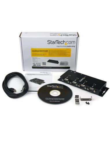 StarTech.com Concentrador Adaptador USB a Serie RS232 DB9 4 Puertos – Riel DIN Industrial y Montaje en Pared