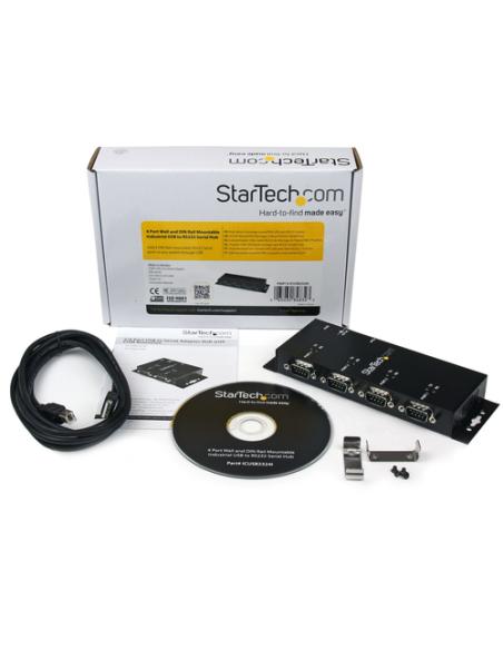 StarTech.com Concentrador Adaptador USB a Serie RS232 DB9 4 Puertos – Riel DIN Industrial y Montaje en Pared