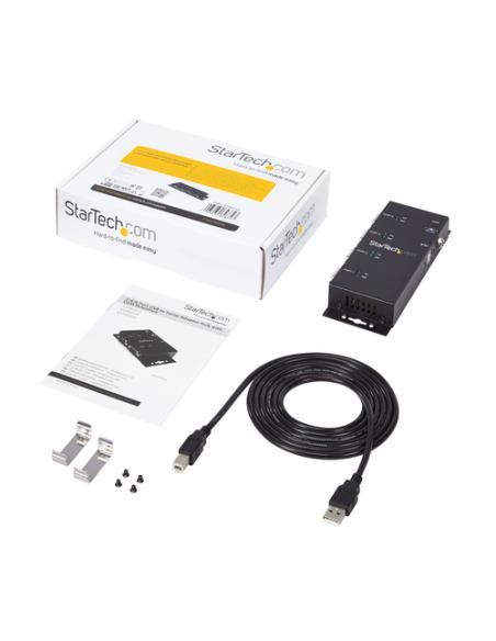 StarTech.com Concentrador Adaptador USB a Serie RS232 DB9 4 Puertos – Riel DIN Industrial y Montaje en Pared