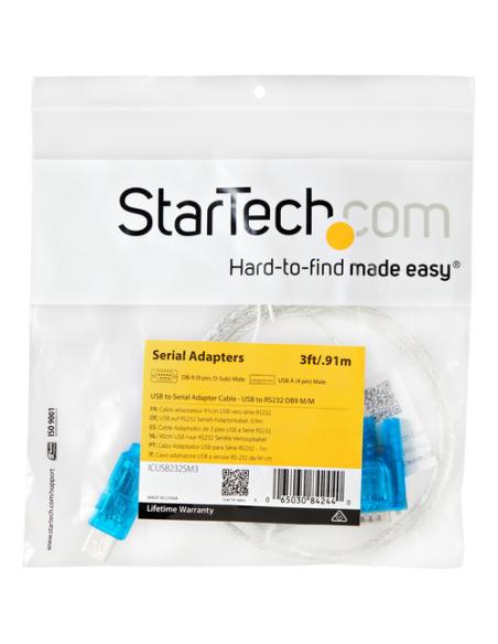 StarTech.com Cable Adaptador 0,9m USB a Puerto Serie Serial RS232 DB9 PC Mac Linux