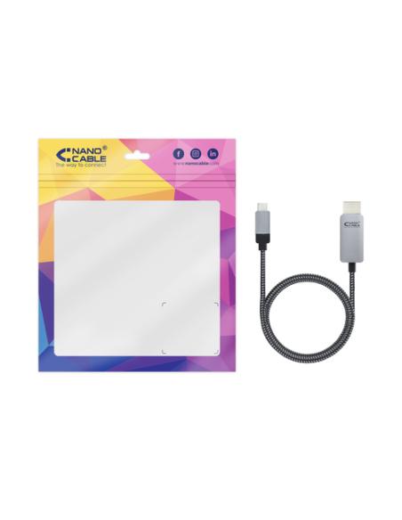 Nanocable 10.15.5102 adaptador de cable de vídeo 1,8 m USB Tipo C HDMI Aluminio, Negro