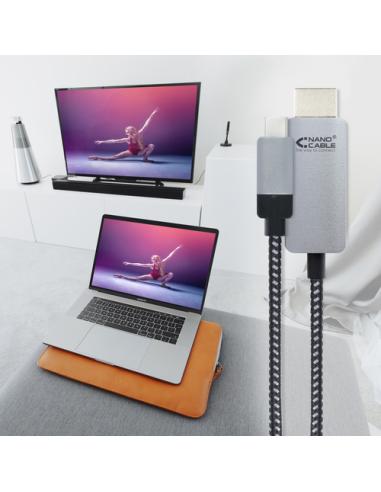 Nanocable 10.15.5103 adaptador de cable de vídeo 3 m USB Tipo C HDMI Aluminio, Negro