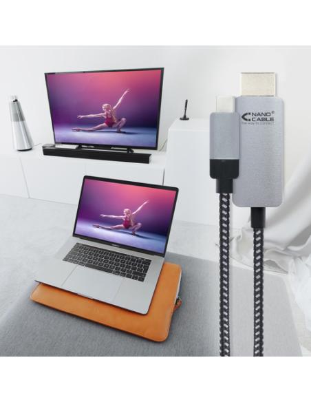 Nanocable 10.15.5103 adaptador de cable de vídeo 3 m USB Tipo C HDMI Aluminio, Negro