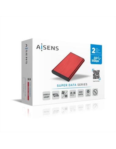 AISENS Caja Externa 2,5" ASE-2525RED 9.5mm SATA a USB 3.0/USB3.1 Gen1, Rojo