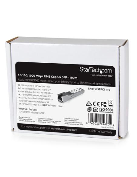 StarTech.com Módulo Transceptor SFP Compatible con el Modelo SFP-GE-T de Cisco - 1000BASE-T - SFP a RJ45 Cat6 / Cat5e - 10/100/1