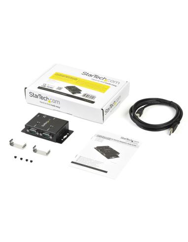 StarTech.com Concentrador Hub Industrial de 2 Puertos Serie Serial RS232 a USB Montaje Riel DIN Pared