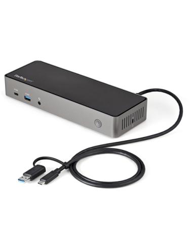 StarTech.com Docking Station USB-C y USB-A 10Gb - Replicador de Puertos Híbrido Universal para 3 Monitores DisplayPort y HDMI 4K