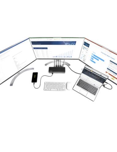 StarTech.com Docking Station USB-C y USB-A 10Gb - Replicador de Puertos Híbrido Universal para 3 Monitores DisplayPort y HDMI 4K