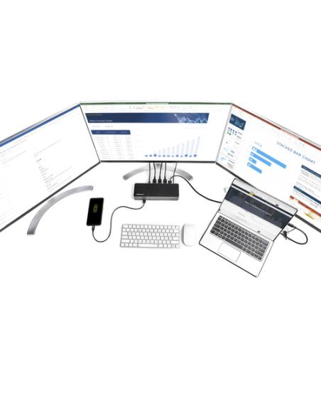 StarTech.com Docking Station USB-C y USB-A 10Gb - Replicador de Puertos Híbrido Universal para 3 Monitores DisplayPort y HDMI 4K
