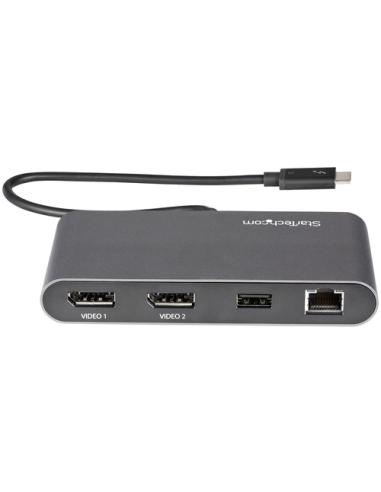 StarTech.com Mini Dock Thunderbolt 3 - Docking Station Portátil para 2 Monitores con DP 4K 60Hz, 1x Hub USB-A (USB 3.0/5 Gbps), 