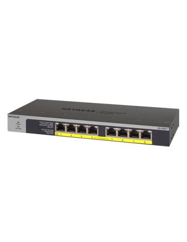 NETGEAR GS108LP No administrado Gigabit Ethernet (10/100/1000) Energía sobre Ethernet (PoE) 1U Negro, Gris