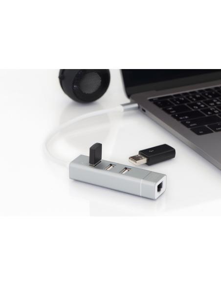 Digitus Concentrador USB 2.0 de 3 puertos y adaptador LAN Fast Ethernet con conexión Type-C™