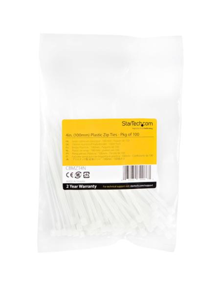 StarTech.com Bridas Ataduras de 10cm para Cables - Ancho 2mm, Diámetro del Haz 22mm, 8kg de Resistencia, Ataduras de Cremallera 