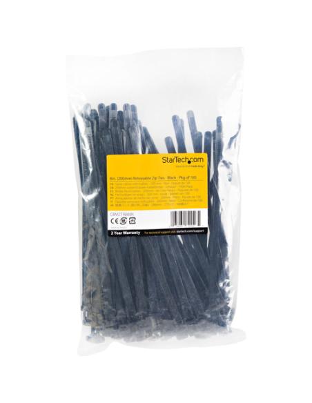 StarTech.com Bridas reutilizables de 20cm para cables - 7 mm de ancho, 50 mm de diámetro, soportan 22 kg de tensión, de nylon, p