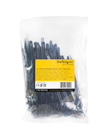 StarTech.com Bridas reutilizables de 15cm para cables - 7 mm de ancho, 35 mm de diámetro, soportan 22 kg de tensión, de nylon, p