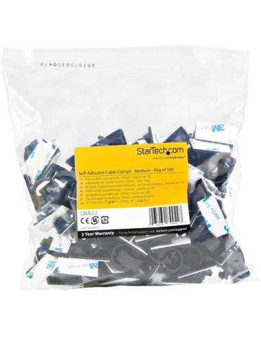 StarTech.com 100 Clips de Gestión de Cableado Adhesivos - Negro - Organizador de Cableado para Escritorios/Oficinas - Mordaza de