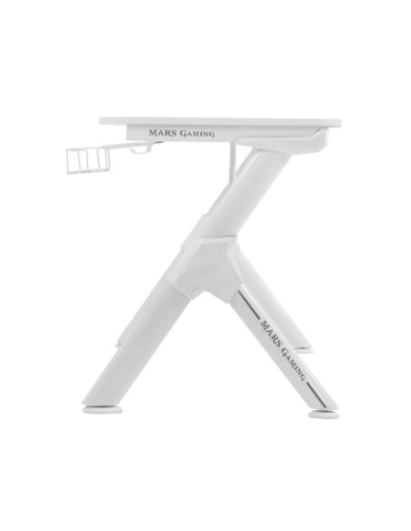 Mars Gaming MGD, Mesa Ergonómica Gaming, Soporte Auriculares y Bebidas, Escritorio PC, 110x60cm, Blanco