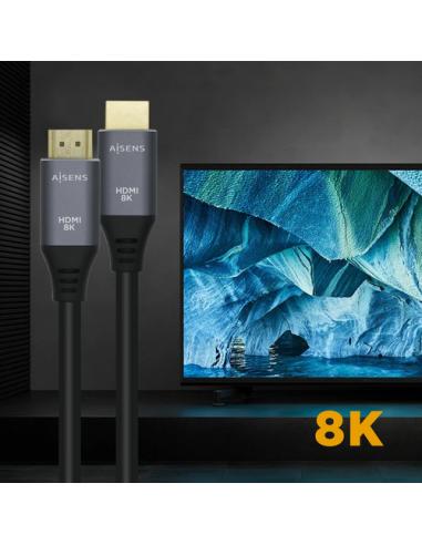 AISENS Cable HDMI V2.1 Ultra Alta Velocidad / HEC 8k@60Hz 48Gbps, A/M-A/M, Gris/Negro, 1.0m