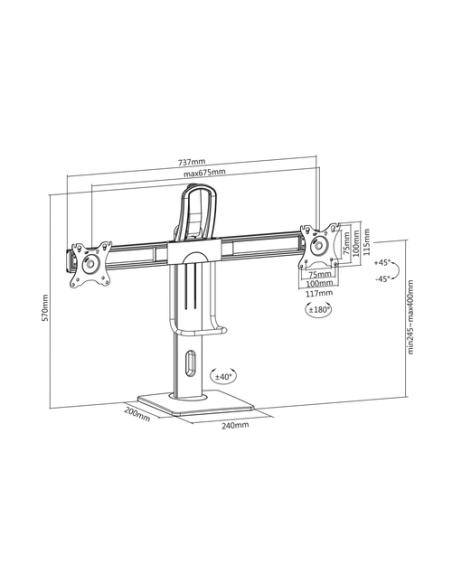 AISENS Soporte De Mesa Pro Contrapeso Giratorio E Inclinable Para 2 Monitores 6kg De 17-27, Negro