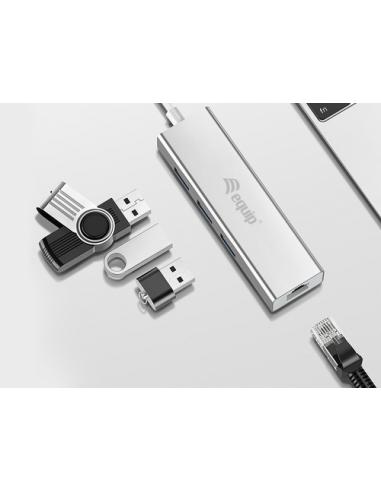Equip Hub USB-C a USB 3.0 de 3 puertos con adaptador Gigabit