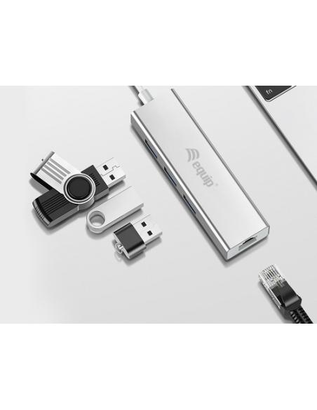 Equip Hub USB-C a USB 3.0 de 3 puertos con adaptador Gigabit