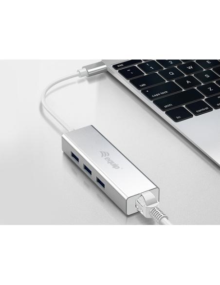 Equip Hub USB-C a USB 3.0 de 3 puertos con adaptador Gigabit