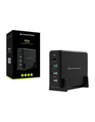 Conceptronic OZUL01B cargador de dispositivo móvil Universal Negro Corriente alterna Carga rápida Interior